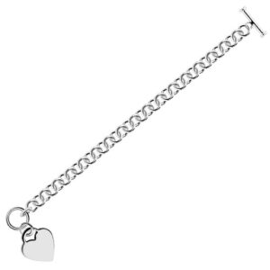 Size: 7.25'' - Sterling Silver Rhodium Plated Rolo Style Heart Charmed Chain Bracelet(19.00 mm)
