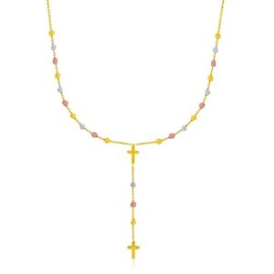 Size: 17'' - 14k Tri-Color Gold Rosary Chain Necklace