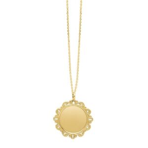 Size: 18 - Baroque Round Pendant and Necklace in 14K Yellow Gold