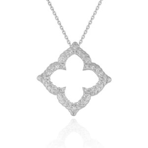 Size: 16'' - 14k White Gold Diamond Cut-out Flower Pendant (1/3 cttw)