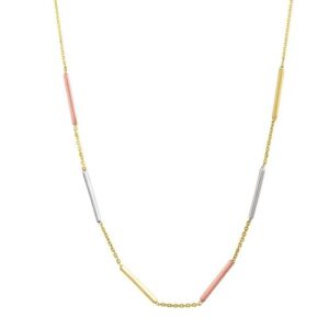 Size: 18 - 10K Tri Tone Gold Stationed Bar Necklace