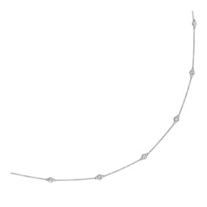 Size: 18'' - 14k White Gold Station Necklace with Round Diamonds