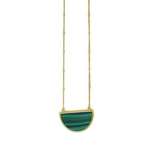 Size: 18 - Malachite Geometric Half Moon Necklace in 14K Yellow Gold