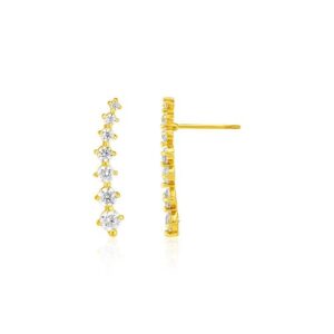14k Yellow Gold Climber Post Earrings with Cubic Zirconias