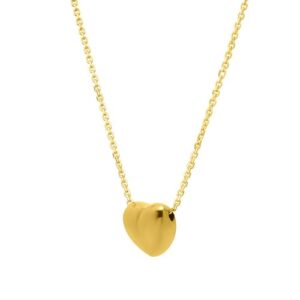 Size: 18 - Small Puffed Heart Necklace in 14K Yellow Gold