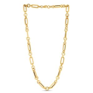 Size: 18 - 14k Yellow Gold Italian Alternating Paperclip Round Links Chain Necklace