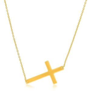 Size: 18'' - 14k Yellow Gold Plain Cross Motif Necklace