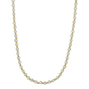 Size: 18 - Pearl and Gold Alternating Bead Necklace in 14K Yellow Gold