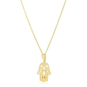 Size: 18'' - 14k Yellow Gold High Polish Hamsa Amulet Necklace