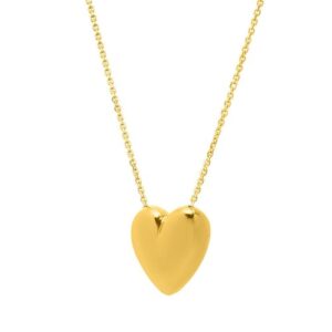 Size: 18 - Large Puffed Heart Necklace in 14K Yellow Gold