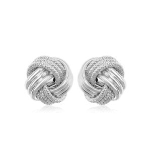 14k White Gold Love Knot with Ridge Texture Earrings