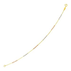 Size: 7.25'' - 14k Tri Color Gold Station Bracelet with Textured Beads