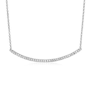 Size: 18'' - Sterling Silver Curved Bar Necklace with Cubic Zirconias