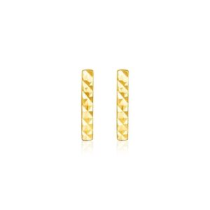 14k Yellow Gold Textured Bar Earrings