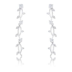 1.1Ct Vine Design Rhodium Earrings