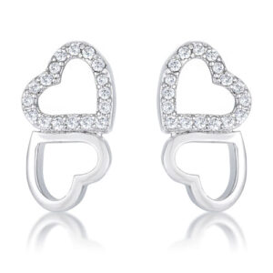 .17 Ct Melded Hearts Rhodium and CZ Stud Earrings